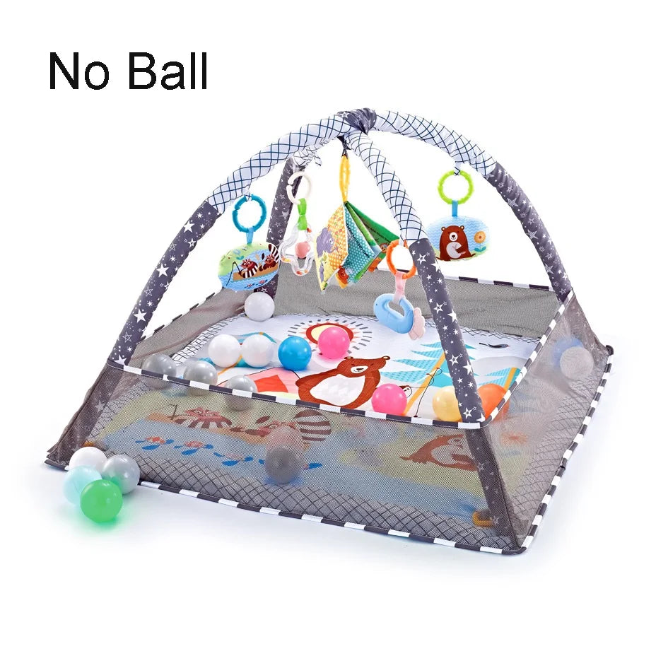 Tapis d’éveil bébé avec arche, jouets éducatifs et barrière de sécurité