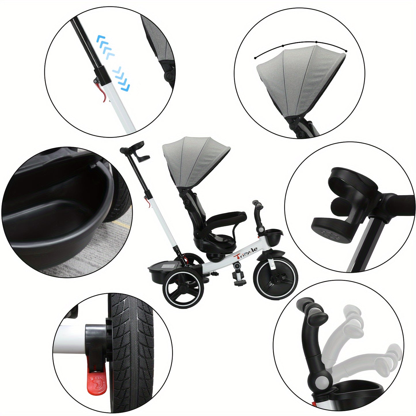Tricycle Poussette Évolutif pour Bébé Ubravoo – Siège Rotatif 360°, Position Assise ou Allongée, Montage Rapide, de 1 à 5 Ans