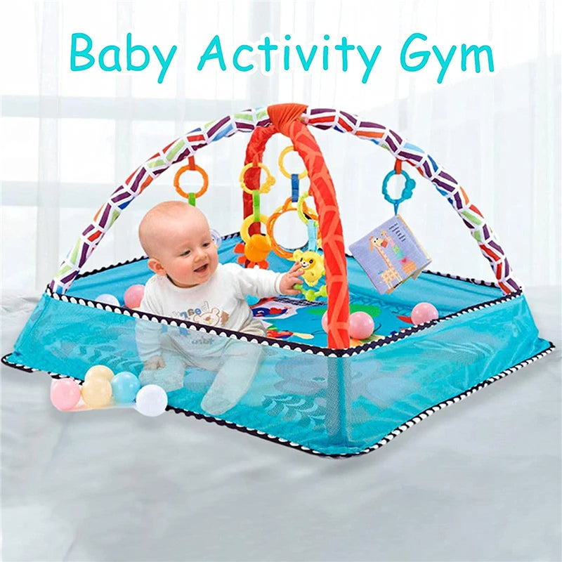 Tapis d’éveil bébé avec arche, jouets éducatifs et barrière de sécurité