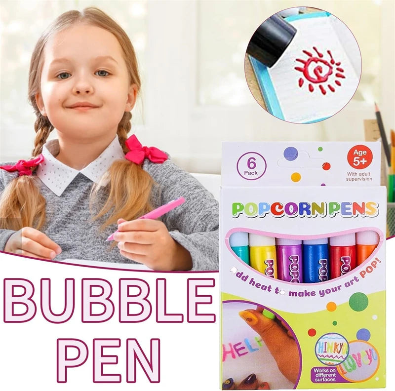 Stylos Magiques Popcorn pour Enfants – Lot de 6 ou 12 Stylos Moussants et Gonflants pour Dessins Créatifs et Ludiques