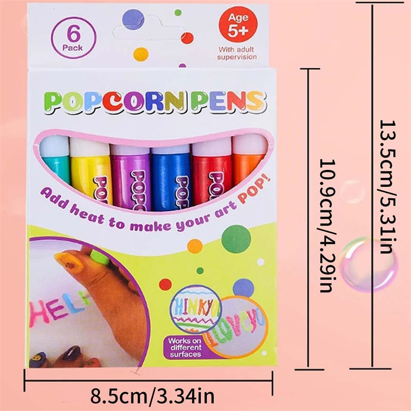 Stylos Magiques Popcorn pour Enfants – Lot de 6 ou 12 Stylos Moussants et Gonflants pour Dessins Créatifs et Ludiques