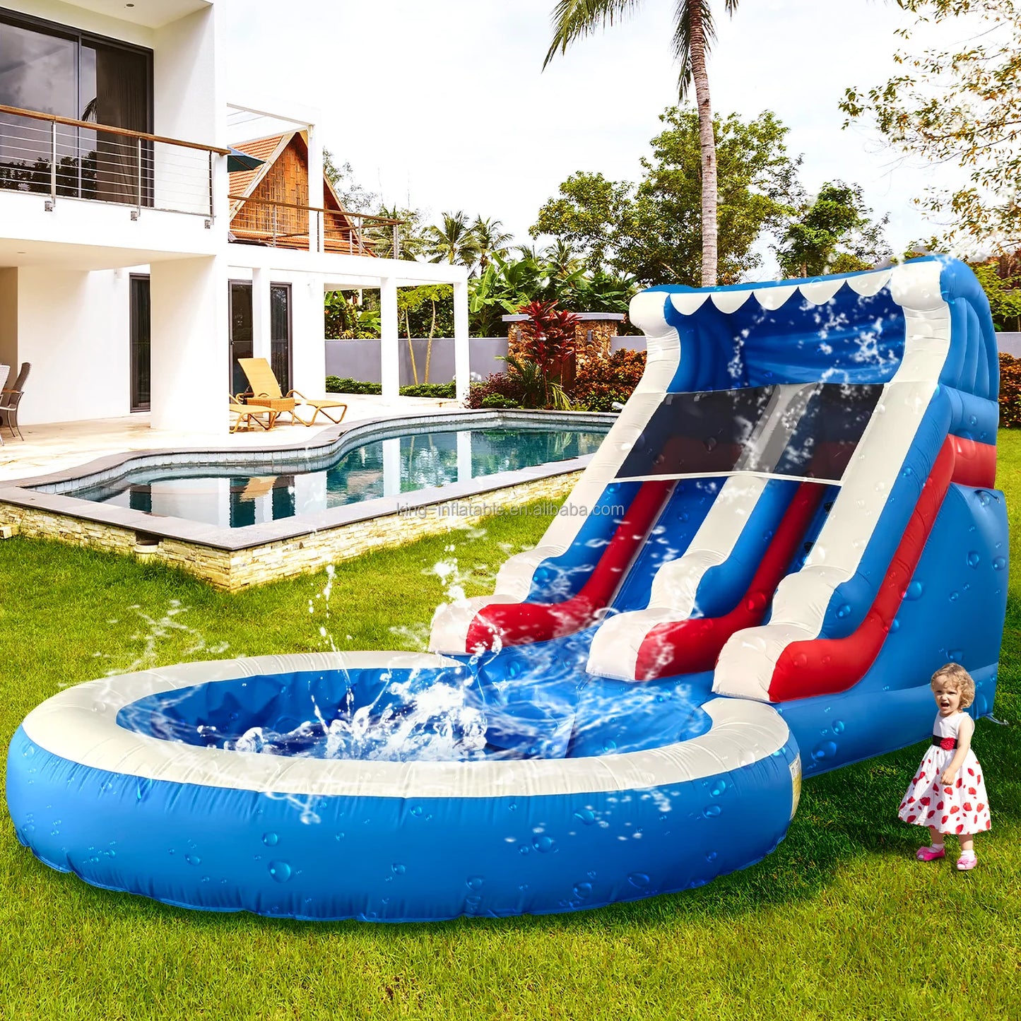 Toboggan aquatique gonflable premium avec piscine — Idéal pour les enfants et les adultes, parfait pour des heures de fun en extérieur dans votre jardin !