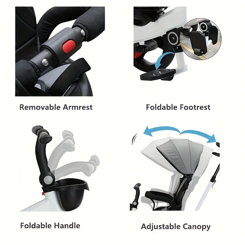Tricycle Poussette Évolutif pour Bébé Ubravoo – Siège Rotatif 360°, Position Assise ou Allongée, Montage Rapide, de 1 à 5 Ans