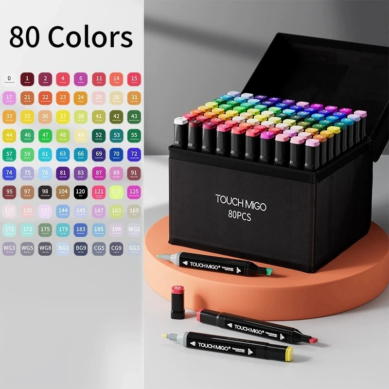 Lot de 80 Marqueurs à Alcool Double Pointe – Feutres de Coloriage Rechargeables pour Dessin, Manga et Fournitures Scolaires