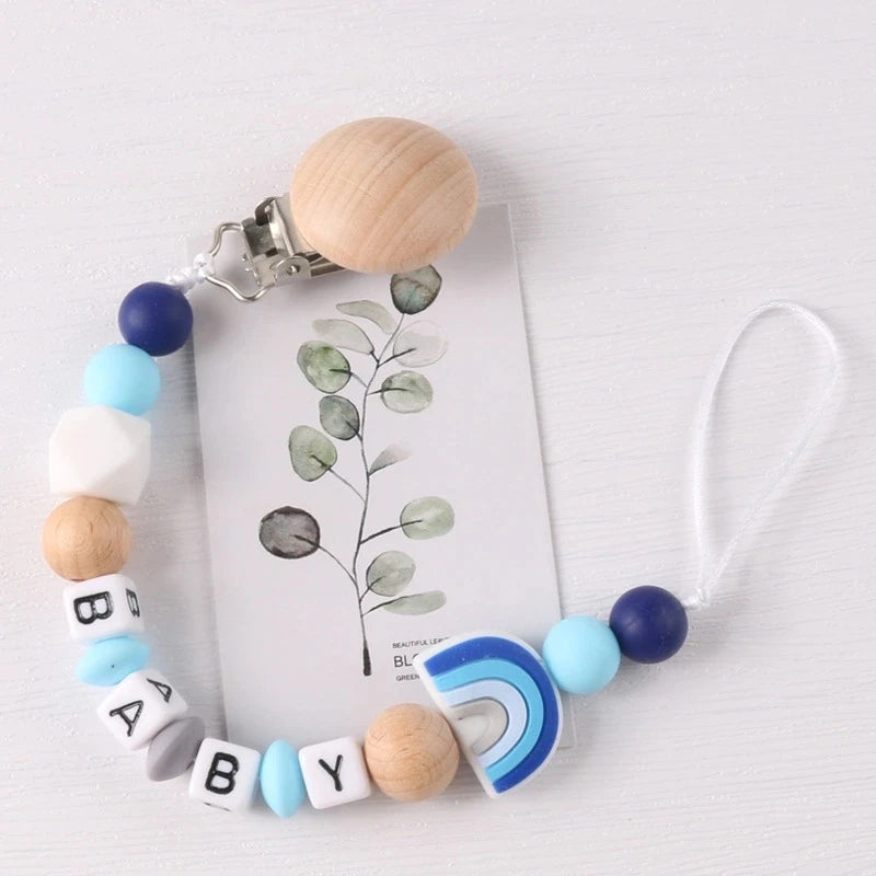 Chaîne de sucette en silicone avec clip bois | Accessoire bébé sûr