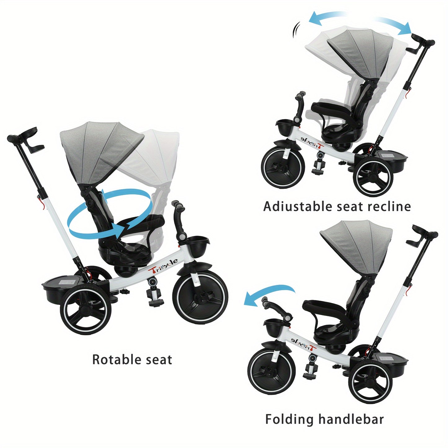 Tricycle Poussette Évolutif pour Bébé Ubravoo – Siège Rotatif 360°, Position Assise ou Allongée, Montage Rapide, de 1 à 5 Ans