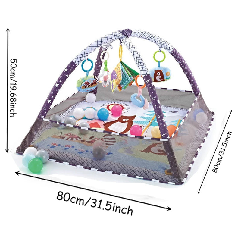Tapis d’éveil bébé avec arche, jouets éducatifs et barrière de sécurité
