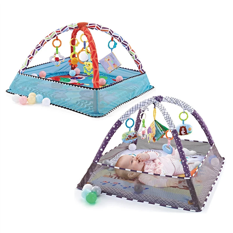 Tapis d’éveil bébé avec arche, jouets éducatifs et barrière de sécurité