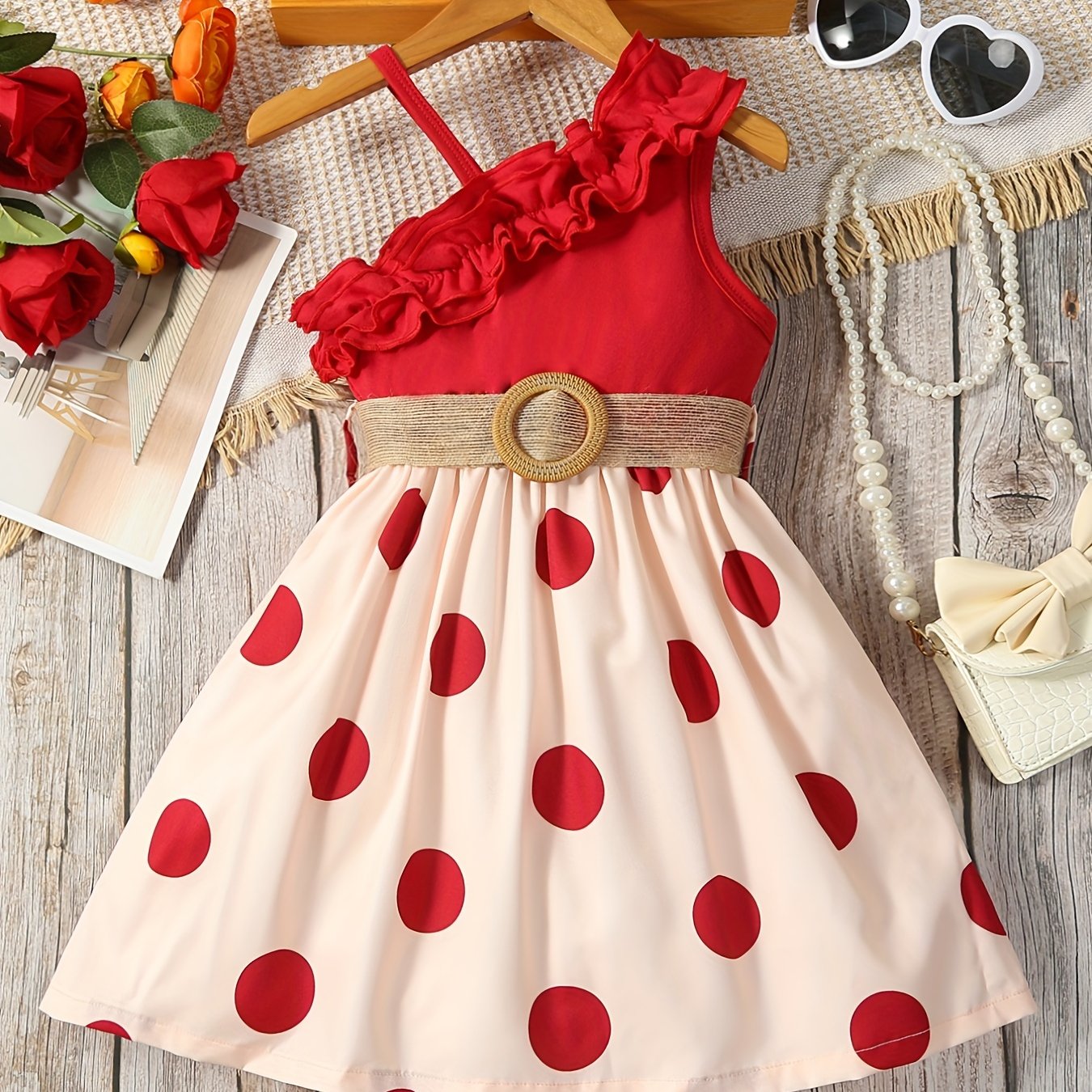 Robe été fille – Robe princesse à une épaule avec tournesols et ceinture