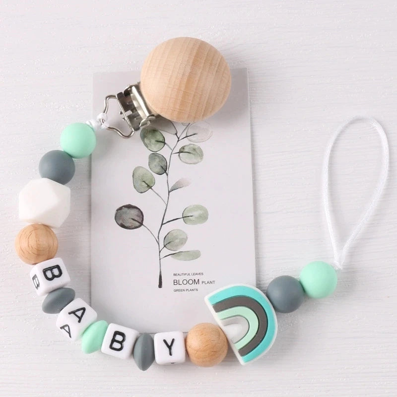 Chaîne de sucette en silicone avec clip bois | Accessoire bébé sûr