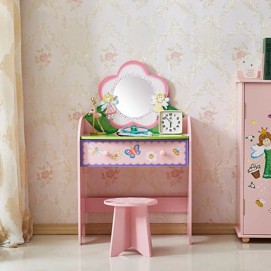 Coiffeuse jouet en bois rose pour enfant – Jeu d’imitation princesse