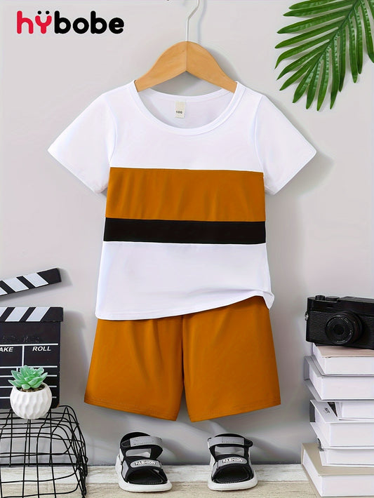 Ensemble garçon 2 pièces – T-shirt bicolore à manches courtes + short uni