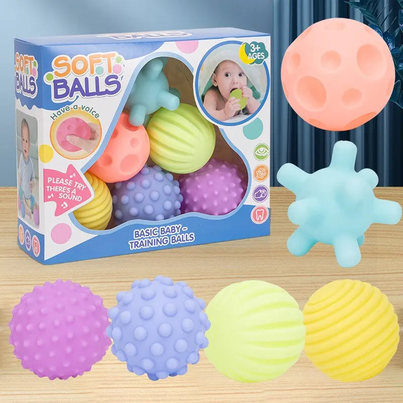 6 Balles Sensorielles Bébé – Texturées & Douces – Jouets d’Éveil Tactile et Massage – Hochet pour Enfants