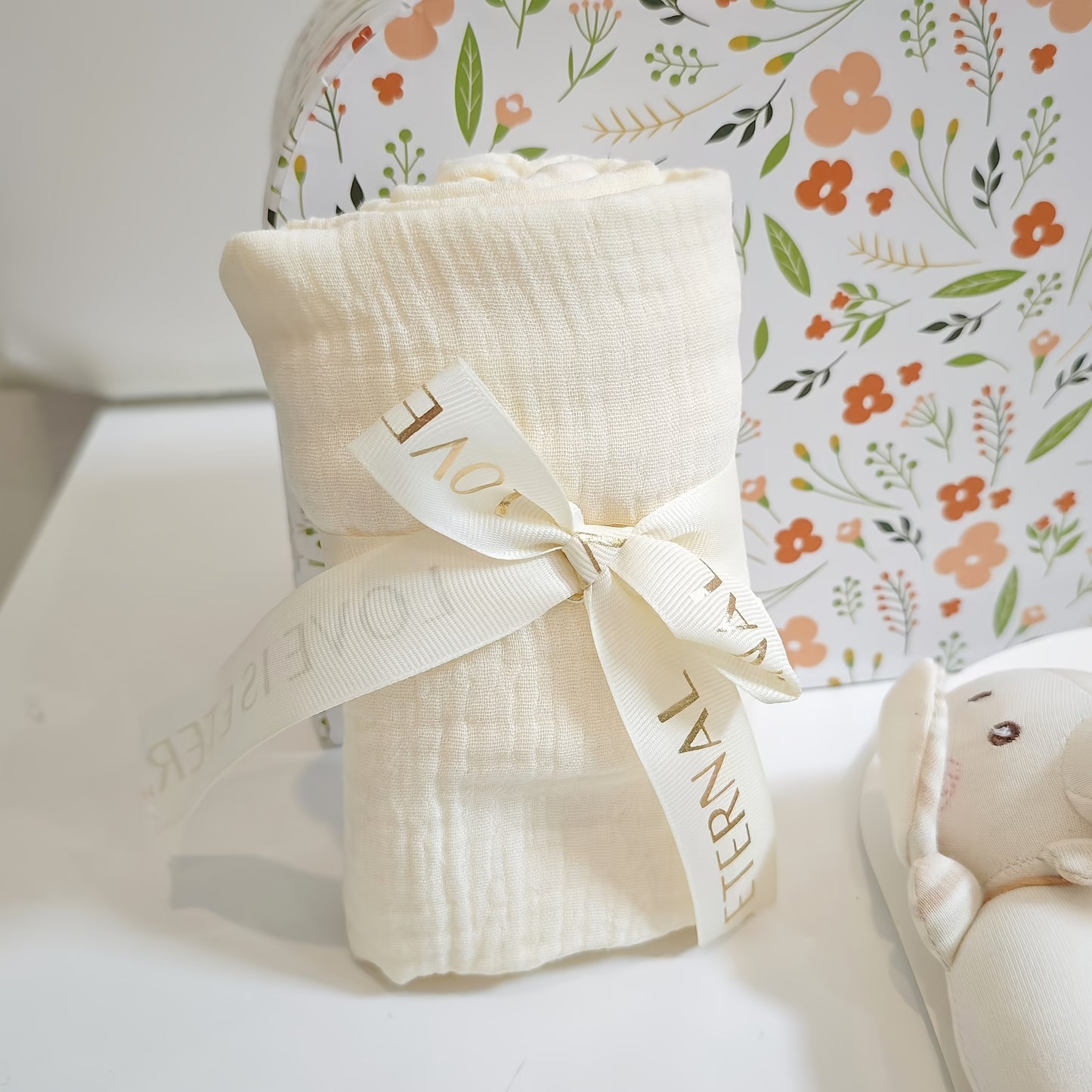 Coffret cadeau naissance 5 pièces – Mixte fille/garçon avec couverture, doudou éléphant et accessoires