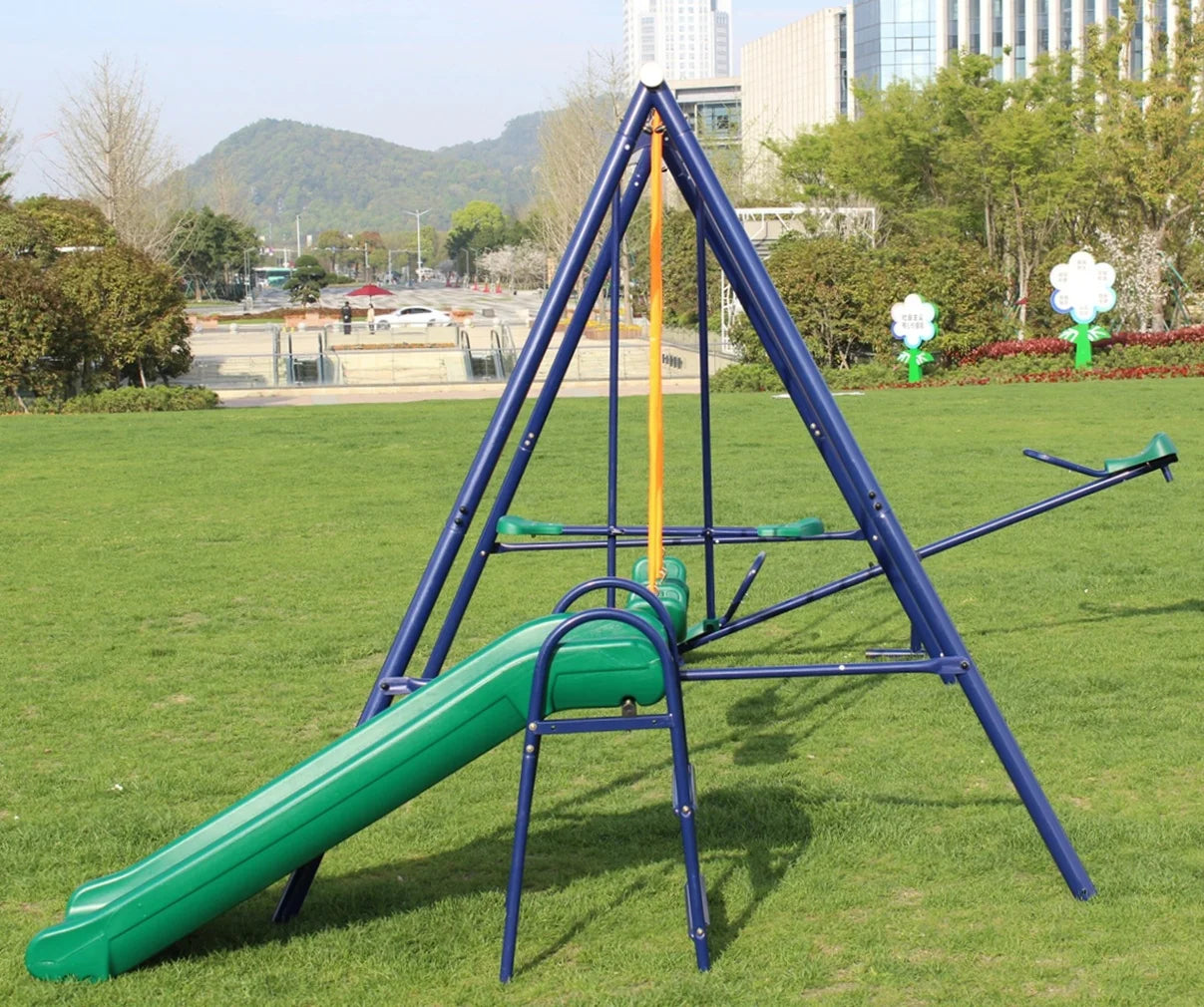 Portique Métal avec Toboggan – Balançoire d’Extérieur pour Enfants – Mobilier de Jardin Résistant & Ludique