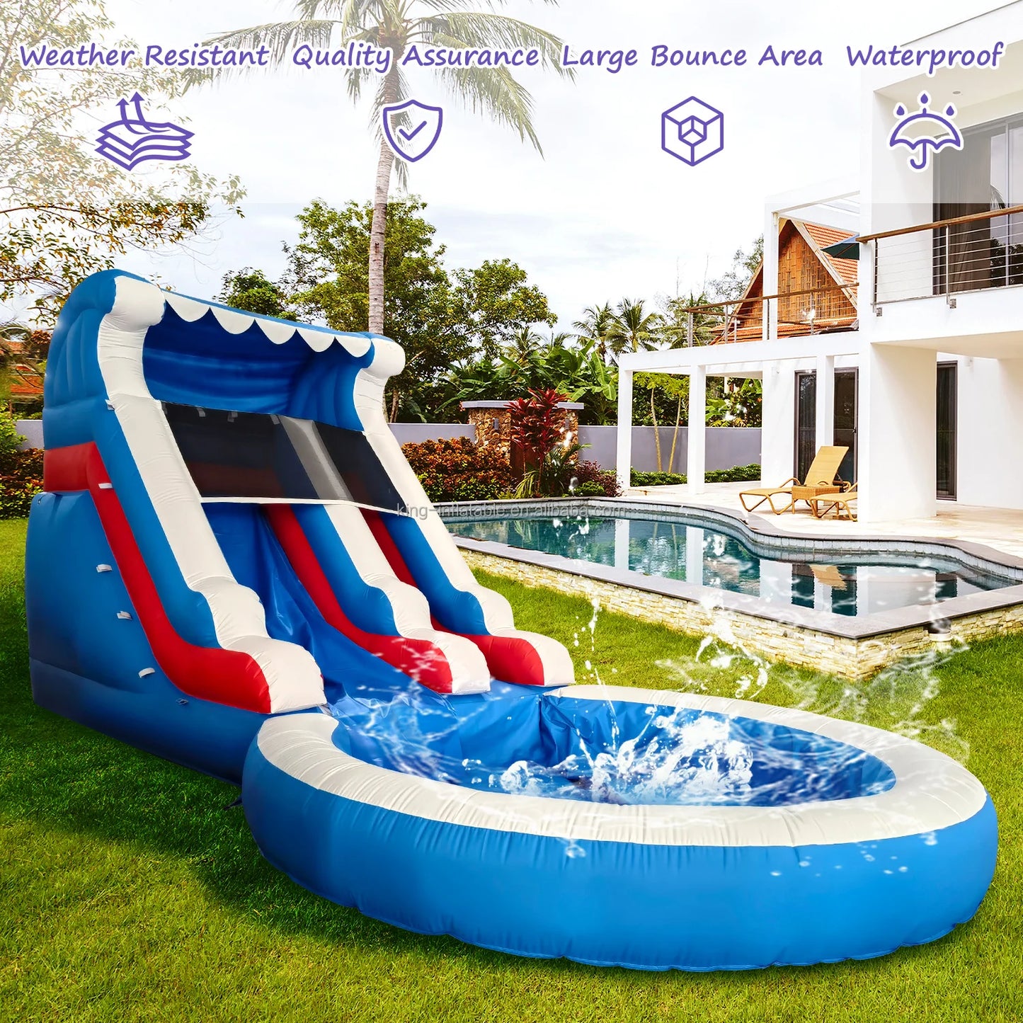 Toboggan aquatique gonflable premium avec piscine — Idéal pour les enfants et les adultes, parfait pour des heures de fun en extérieur dans votre jardin !