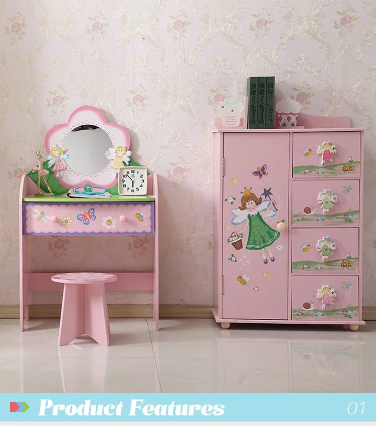 Coiffeuse jouet en bois rose pour enfant – Jeu d’imitation princesse
