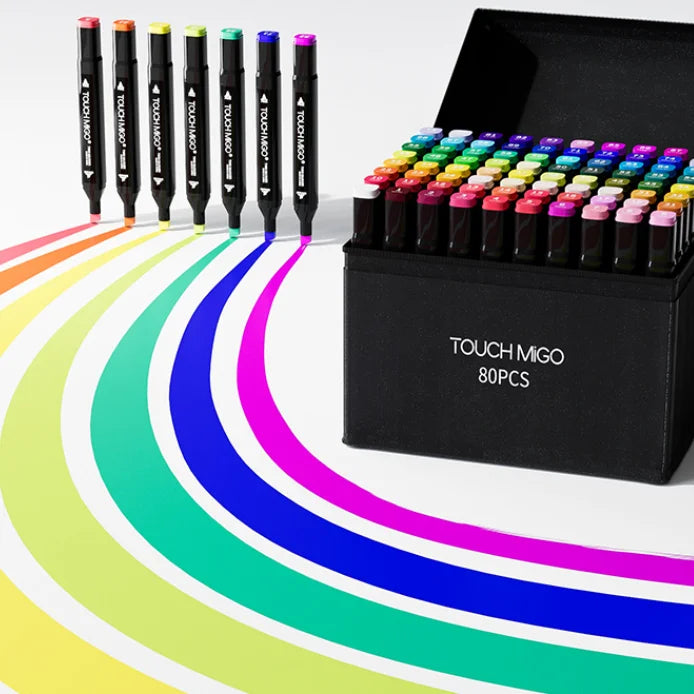 Lot de 80 Marqueurs à Alcool Double Pointe – Feutres de Coloriage Rechargeables pour Dessin, Manga et Fournitures Scolaires