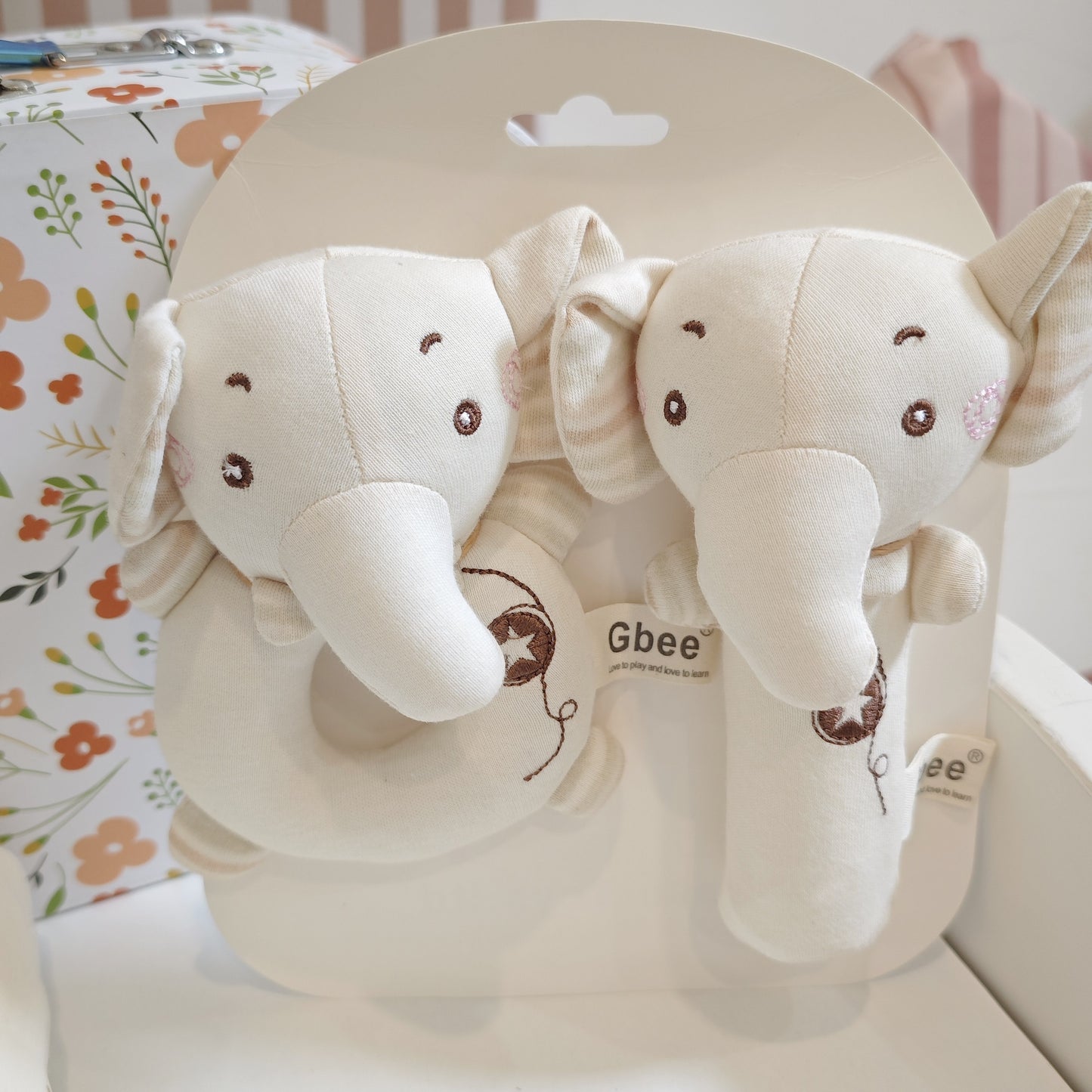 Coffret cadeau naissance 5 pièces – Mixte fille/garçon avec couverture, doudou éléphant et accessoires