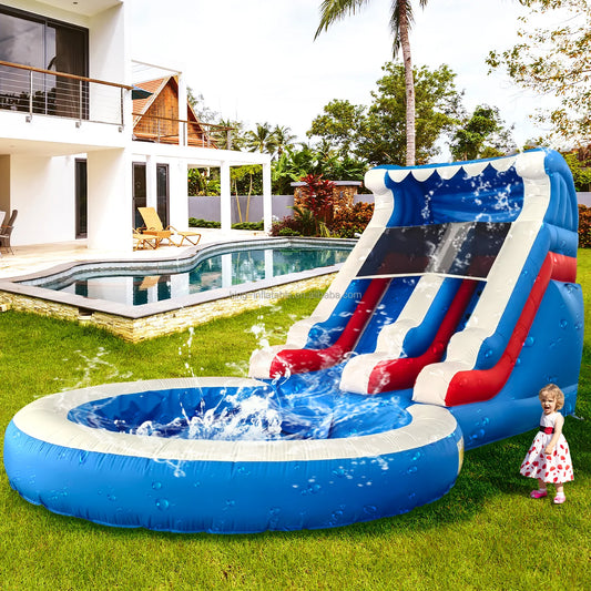 Toboggan aquatique gonflable premium avec piscine — Idéal pour les enfants et les adultes, parfait pour des heures de fun en extérieur dans votre jardin !