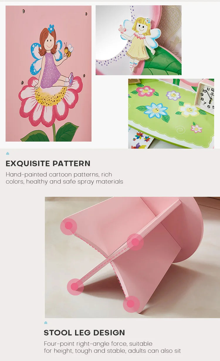 Coiffeuse jouet en bois rose pour enfant – Jeu d’imitation princesse