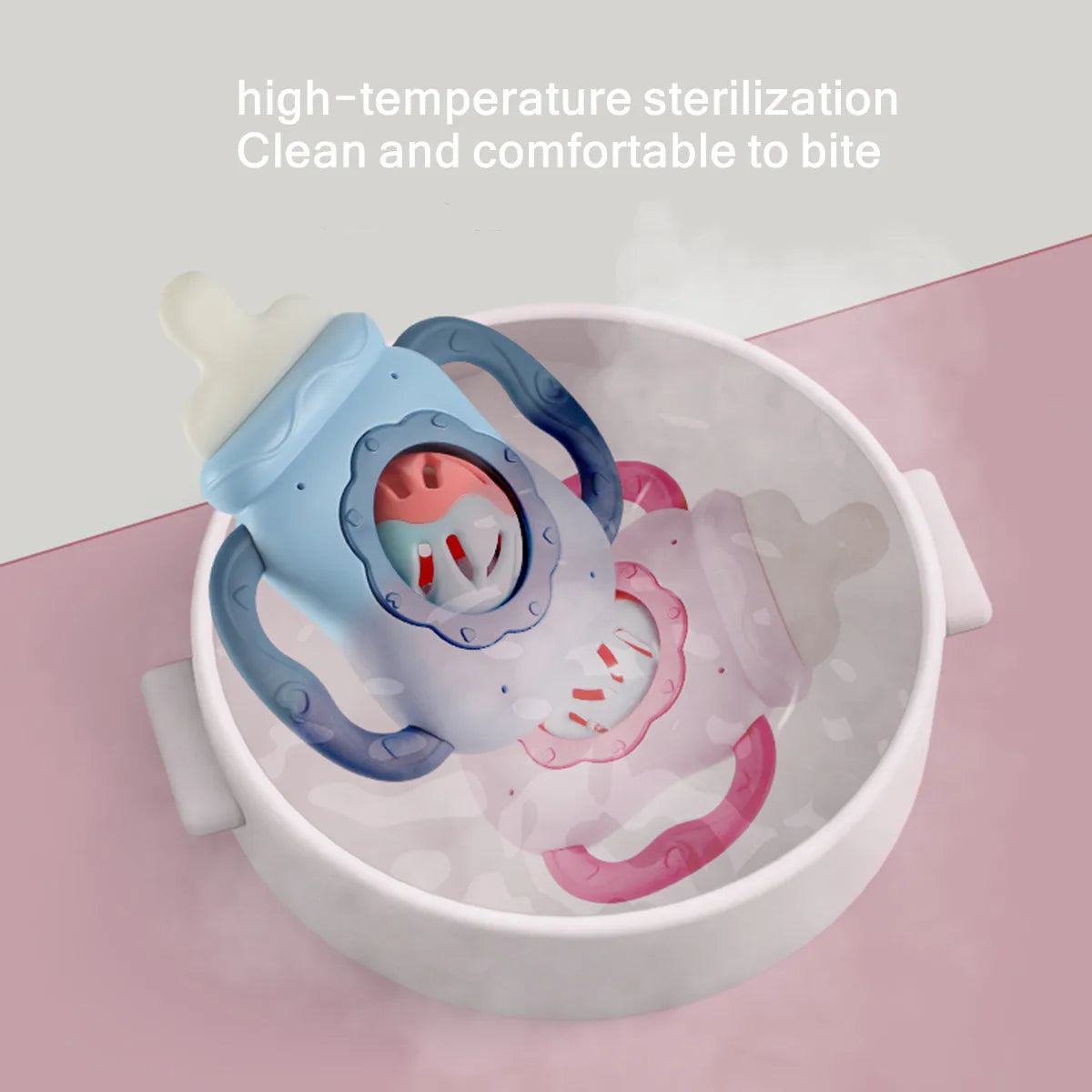 Hochet bébé en forme de biberon – jouet de dentition à mordiller