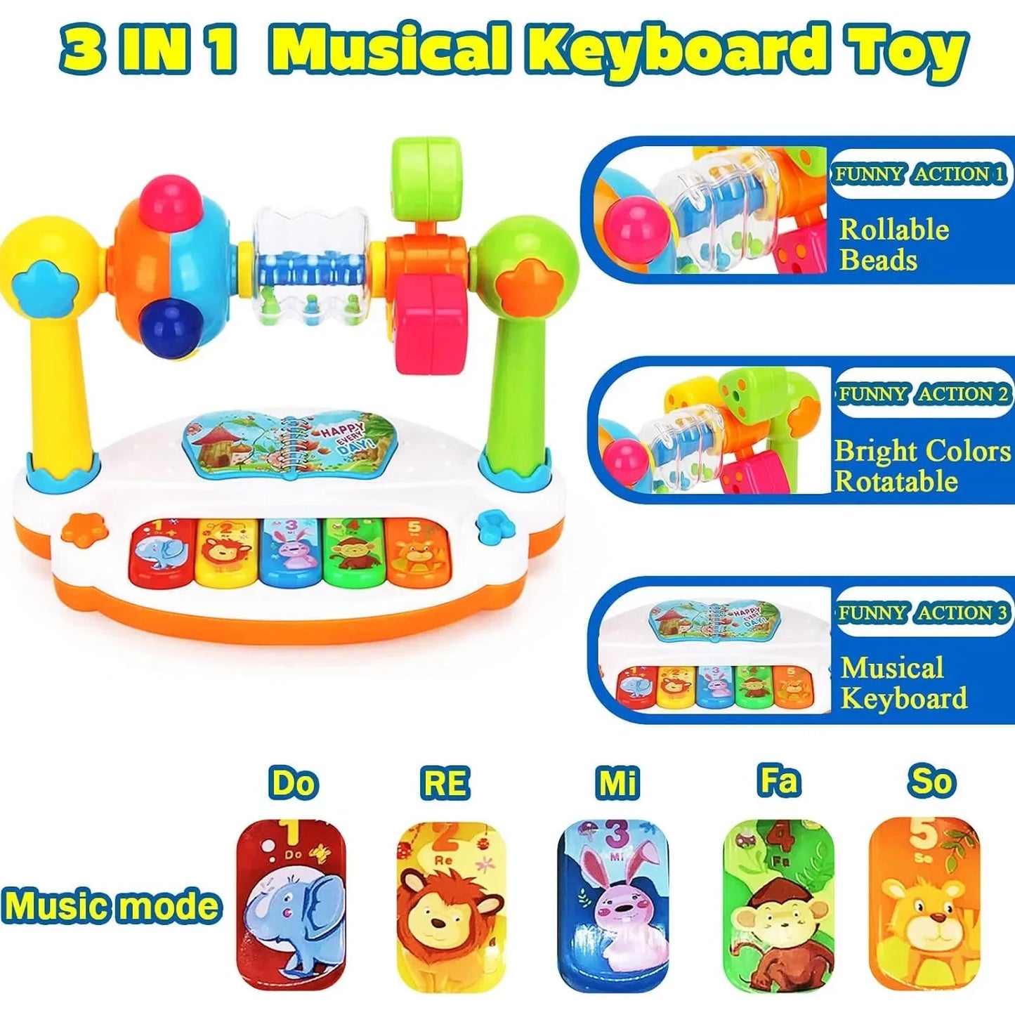 Piano Musical Bébé avec Lumières – Jouet Éducatif Tournant