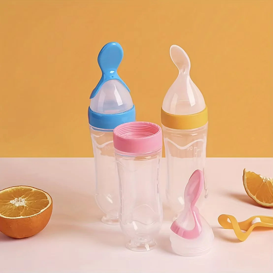 Set d'Alimentation Bébé 7 Pièces – Biberons Cuillères + Tétines Grignoteuses avec Embouts – Silicone Souple et Sans BPA