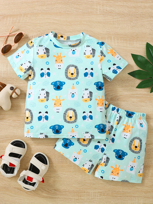 Ensemble été garçon – T-shirt imprimé animal intégral + short assorti