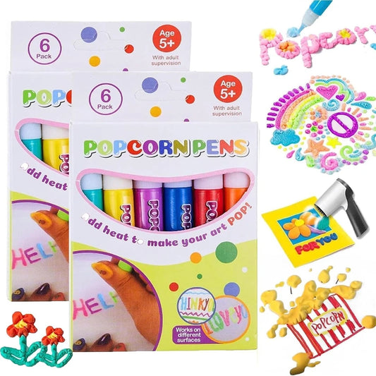 Stylos Magiques Popcorn pour Enfants – Lot de 6 ou 12 Stylos Moussants et Gonflants pour Dessins Créatifs et Ludiques