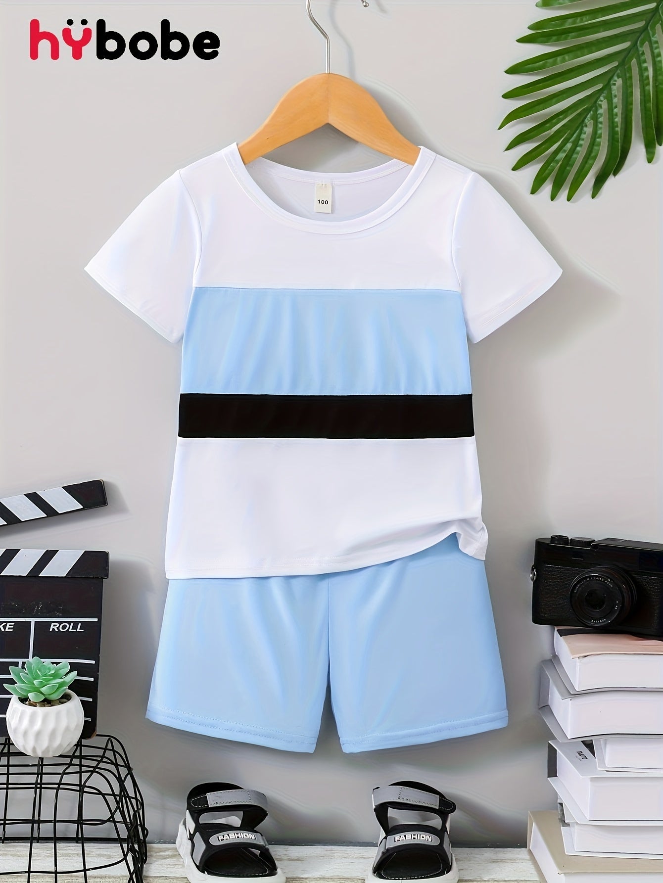 Ensemble garçon 2 pièces – T-shirt bicolore à manches courtes + short uni