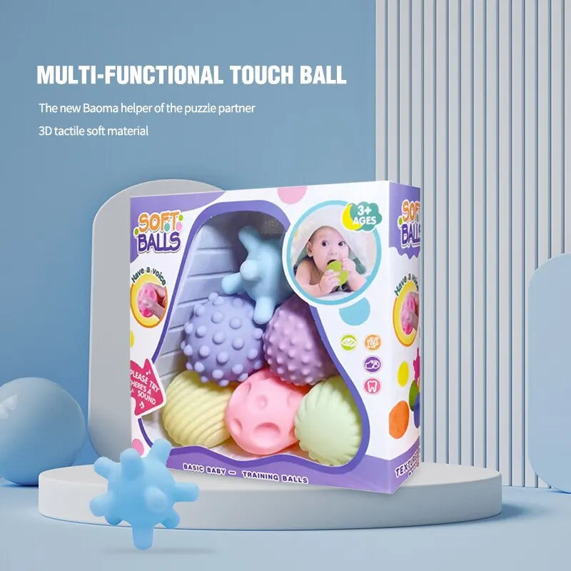 6 Balles Sensorielles Bébé – Texturées & Douces – Jouets d’Éveil Tactile et Massage – Hochet pour Enfants